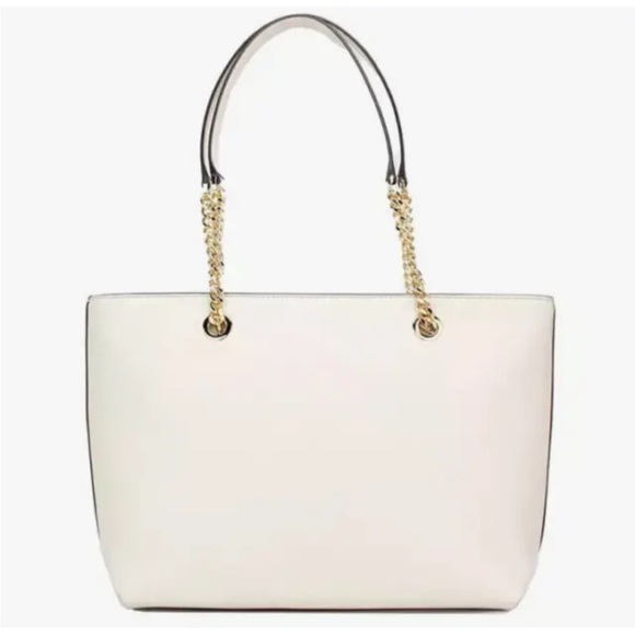 New Michael Kors Jet Set Medium Front Zip Chain Tote Pebble Leather Light Cream - Picture 2 of 3